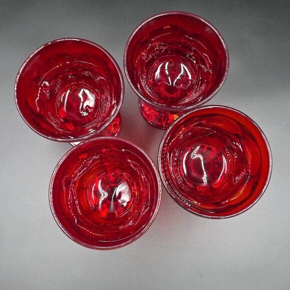 Fostoria Argus Ruby Red Stemmed Wine Sherbet Glasses 5" Vintage 8oz set of 4 - Picture 5 of 9